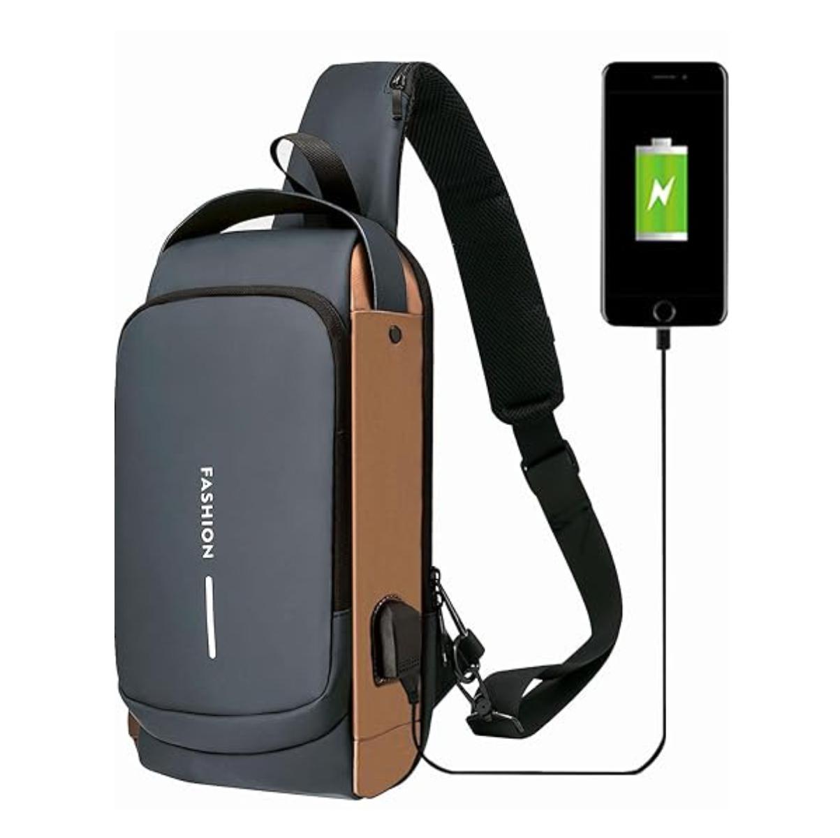 Maleta Canguro Antirrobo Negro Café con Puerto USB | Repelente al Agua