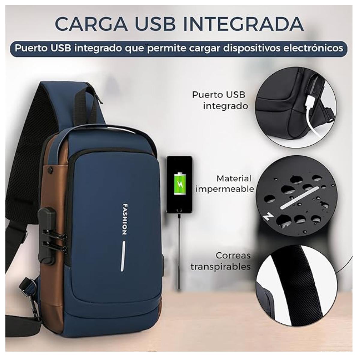 Maleta Canguro Antirrobo Azul Café con Puerto USB